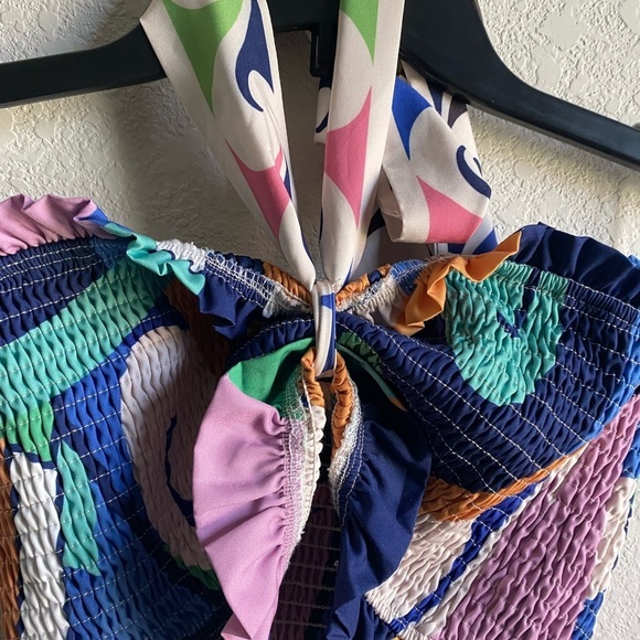 Her Bottari Emily Smocked Ruffle Bandeau Halter Tropical Coquette Y2K Top Size M - Picture 6 of 16